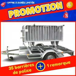 Lot de 35 barrières police + remorque porte barrière