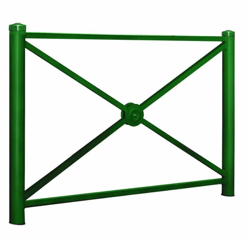 Barrière de ville métallique en acier peint en vert Barrière de ville métallique en acier peint en vert