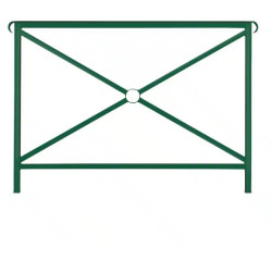 Barrière urbaine métallique avec 2 crosses, en option, peinte en vert Barrière urbaine métallique avec 2 crosses, en option, peinte en vert